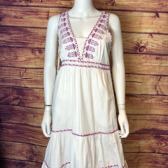 White Anthropologie Dress with Purple Embrodiery - Picture 2 of 8